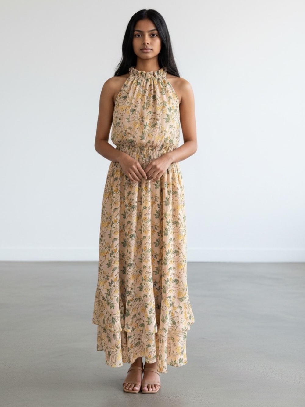 Dress Forum Peach Floral Ruffle Maxi Dress XL